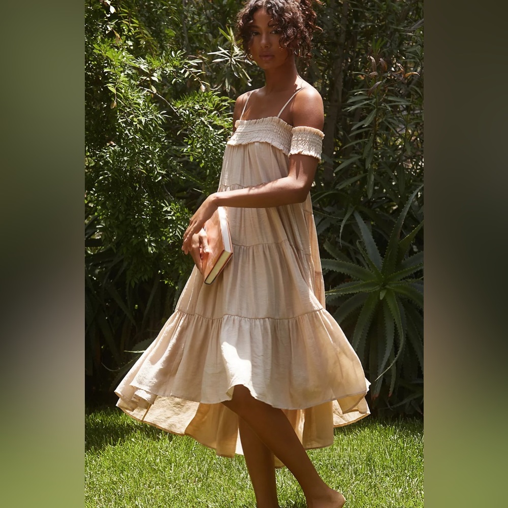Anthropologie Sarah Hann Smocked Off-The-Shoulder Tiered Dress - Size Small NWT